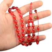 Sistem Püsküllü 11x8 mm İmzalı Ateş Kehribar Tesbih thumbnail 1