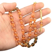 Özel Seri Arpa Kesim Gümüş Püsküllü 12x9 mm Ateş Kehribar Tesbih thumbnail 1