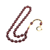 Özel Seri Arpa Kesim Gümüş Püsküllü 12x9 mm Ateş Kehribar Tesbih thumbnail 2