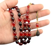 Özel Seri Arpa Kesim Gümüş Püsküllü 12x9 mm Ateş Kehribar Tesbih thumbnail 1