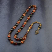 Özel Seri Arpa Kesim Gümüş Püsküllü 12x9 mm Ateş Kehribar Tesbih thumbnail 2