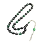 Özel Seri Arpa Kesim Gümüş Püsküllü 12x9 mm Ateş Kehribar Tesbih thumbnail 2