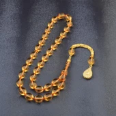 Özel Seri Arpa Kesim Gümüş Püsküllü 12x9 mm Ateş Kehribar Tesbih thumbnail 2