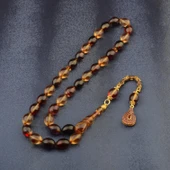 Özel Seri Arpa Kesim Gümüş Püsküllü 12x9 mm Ateş Kehribar Tesbih thumbnail 2