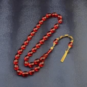 Özel Seri Arpa Kesim Gümüş Püsküllü 12x9 mm Ateş Kehribar Tesbih thumbnail 2