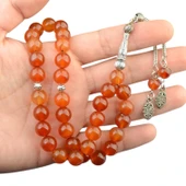 Küre Kesim 10x10 mm Doğal Akik Taşı Alpaka Püsküllü Tesbih thumbnail 1