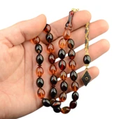 Özel Seri Arpa Kesim Gümüş Püsküllü 12x9 mm Ateş Kehribar Tesbih thumbnail 1