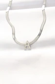 316L Çelik A Harfli Silver Renk İtalyan Zincirli Kolye - TJ-BKO8546 - 1