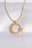 316L Çelik Zincir Gold Renk Ay Yıldız Unisex Kolye - TJ-BKO8699 - 3