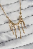 316L Çelik Zincir Gold Renk Topçuk Detay Sallantılı Zincir Kolye - TJ-BKO8911 - 1