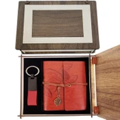 Özel Ahşap Kutulu Kahve Deri Defter ve Anahtarlık Set TG-53-vice/(1395) 1212 - 1