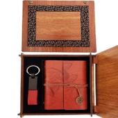 Ahşap Kutulu Kahve Deri Defter ve Anahtarlık Set TG-53-vice/(1395) 1220 - 1