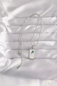 316L Çelik Gümüş Renk Beyaz Mineli Tarot Kolye - TJ-BKO9048 - 2