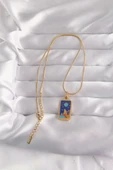 316L Çelik Gold Renk Mavi Mineli Kız Figür Tarot Kolye - TJ-BKO9033 - 2