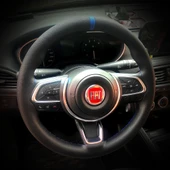 DİKİŞLİ DİREKSİYON KILIFI İTHAL SİYAH DERİ MAVİ YÜZÜK MAVİ DİKİŞLİ FIAT EGEA İÇİN thumbnail 1