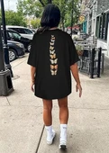 Kadın Bisiklet Yaka Baskılı T-shirt - Siyah - 4