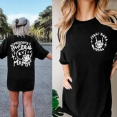 Kadın Bisiklet Yaka Baskılı T-shirt - Siyah - 2