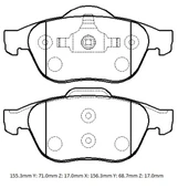 RENAULT SCENIC- 2- 07/09; ÖN FREN BALATASI (KABLOSUZ)(DİSK) (155,3X71X17/156,3X68,7X17) (FMK) - 2