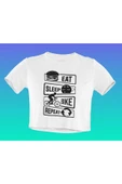 playbackmoda Akiki Tasarım, Ye-uyu-bisiklete Bin-tekrar Et, Bisiklet Fanları, Beyaz Crop (yarım Tişört) , L thumbnail 1