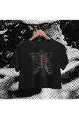 playbackmoda Crop-top Kalp Gül Iskelet Baskılı Yarım Tişört thumbnail 1
