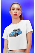 playbackmoda Crop-top Mavi Wolksvagen Beetle Baskılı Yarım Tişört thumbnail 2