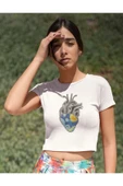playbackmoda Crop-top Doğa Kalp Baskılı Yarım Tişört thumbnail 1