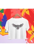 playbackmoda Crop-top Renkli Baykuş Baskılı Yarım Tişört thumbnail 1