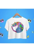 playbackmoda Crop-top Renkli Kedi Baskılı Yarım Tişört thumbnail 1