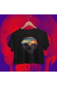 playbackmoda Crop-top Doğa Manzara Kurukafa Baskılı Yarım Tişört thumbnail 1