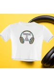 playbackmoda Crop-top Retro Müzik Kulaklık Baskılı Yarım Tişört thumbnail 1