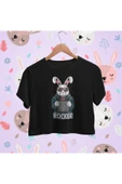 playbackmoda Crop-top Rocker Tavşan Baskılı Yarım Tişört thumbnail 1