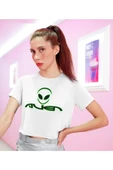 playbackmoda Crop-top Uzaylı Alien Baskılı Yarım Tişört thumbnail 2
