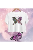 playbackmoda Crop-top Renkli Kelebek Baskılı Yarım Tişört thumbnail 1