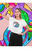 playbackmoda Crop-top Renkli Kedi Baskılı Yarım Tişört thumbnail 2