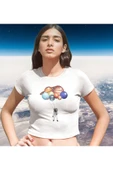 playbackmoda Crop-top Balonlu Astronot Baskılı Yarım Tişört thumbnail 2