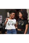 playbackmoda Crop-top Retro Müzik Kulaklık Baskılı Yarım Tişört thumbnail 2