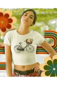 playbackmoda Crop Top Bisiklet Baskılı Yarım Tişört thumbnail 1