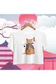 playbackmoda Crop-top Japon Samuray Kedi Baskılı Yarım Tişört thumbnail 1