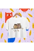 playbackmoda Crop-top Dalda Baykuşlar Baskılı Yarım Tişört thumbnail 1