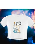playbackmoda Crop-top Rock Müzik Gitar Baskılı Yarım Tişört thumbnail 1