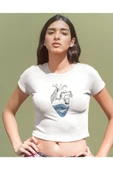 playbackmoda Crop-top Deniz Dalga Balina Kalp Baskılı Yarım Tişört thumbnail 1