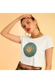 playbackmoda Crop-top Güneş Ve Ay Baskılı Yarım Tişört thumbnail 2
