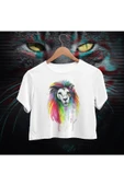 playbackmoda Crop-top Renkli Aslan Baskılı Yarım Tişört thumbnail 2