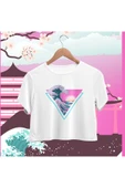 playbackmoda Crop-top Japon Dalga Baskılı Yarım Tişört thumbnail 1