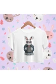 playbackmoda Crop-top Rocker Tavşan Baskılı Yarım Tişört thumbnail 1