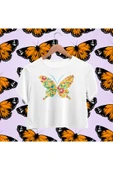 playbackmoda Crop-top Renkli Kelebek Baskılı Yarım Tişört thumbnail 1
