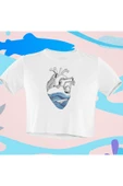playbackmoda Crop-top Deniz Dalga Balina Kalp Baskılı Yarım Tişört thumbnail 2