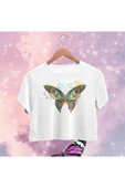 playbackmoda Crop-top Renkli Kelebek Baskılı Yarım Tişört thumbnail 1