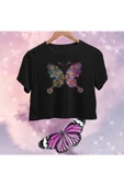 playbackmoda Crop-top Renkli Kelebek Baskılı Yarım Tişört thumbnail 1