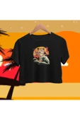 playbackmoda Crop Top Japon Kedi Baskılı Yarım Tişört thumbnail 1